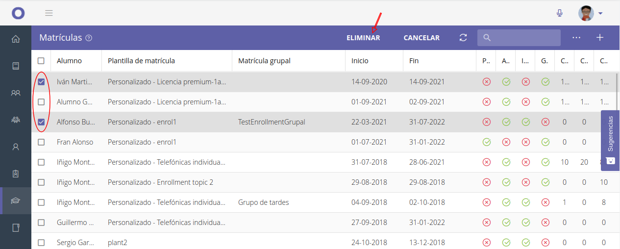 MatriculasEliminarVarios